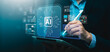 © Sutthiphong - Artificial intelligence innovation in digital business with businessman using smart stylus and tablet to interact with virtual AI interface for data analysis, automation, predictive insight technology