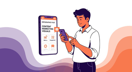 Cartoon illustration showcasing digital marketing strategy and mobile engagement techniques