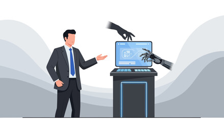Collaboration of humans and artificial intelligence using computer technology showcasing robotic