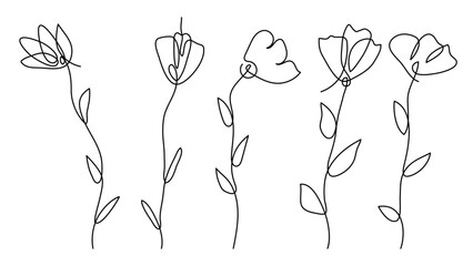 Poster - single line art flowers vector illustration.one continuous line art flowers collection.