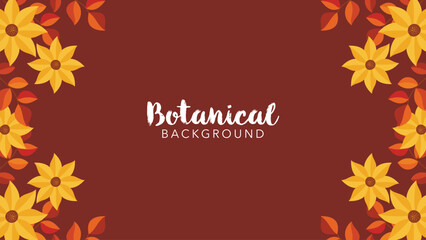 Wall Mural - Botanical Flowers Banner Background with Yellow Blooms and Autumn Leaves Frame.Vector illustration