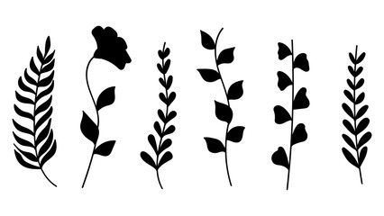 Wall Mural - Leaves and Flowers Silhouette Nature Collection Set for Botanical and Organic Design.Vector illustration
