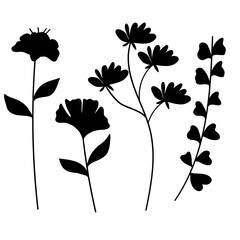 Wall Mural - Silhouette Plants and Flowers Collection Set Botanical Decoration Element.Vector Illustration