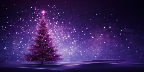 Wall Mural - purple christmas tree background with flying glitter particles