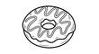 © Reni - Simple Black and White Line Drawing of Donut with Glaze and Sprinkles on White Background
