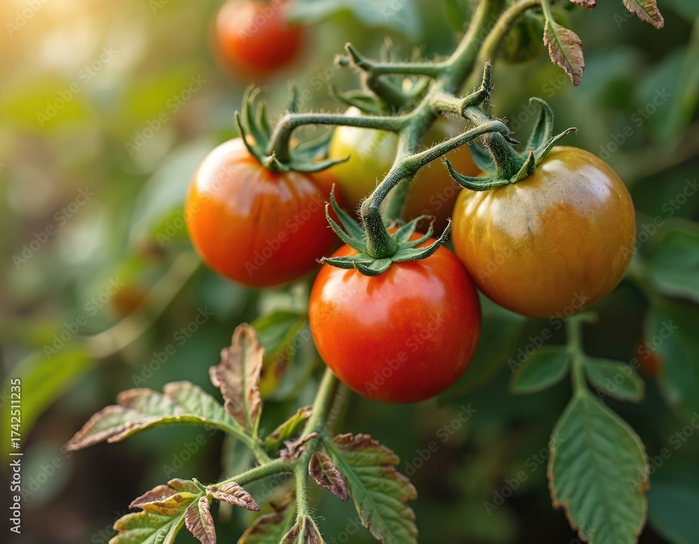 Issue Is Ripe Стоковая иллюстрация «Ripe red and unripe green tomatoes grow on a ...