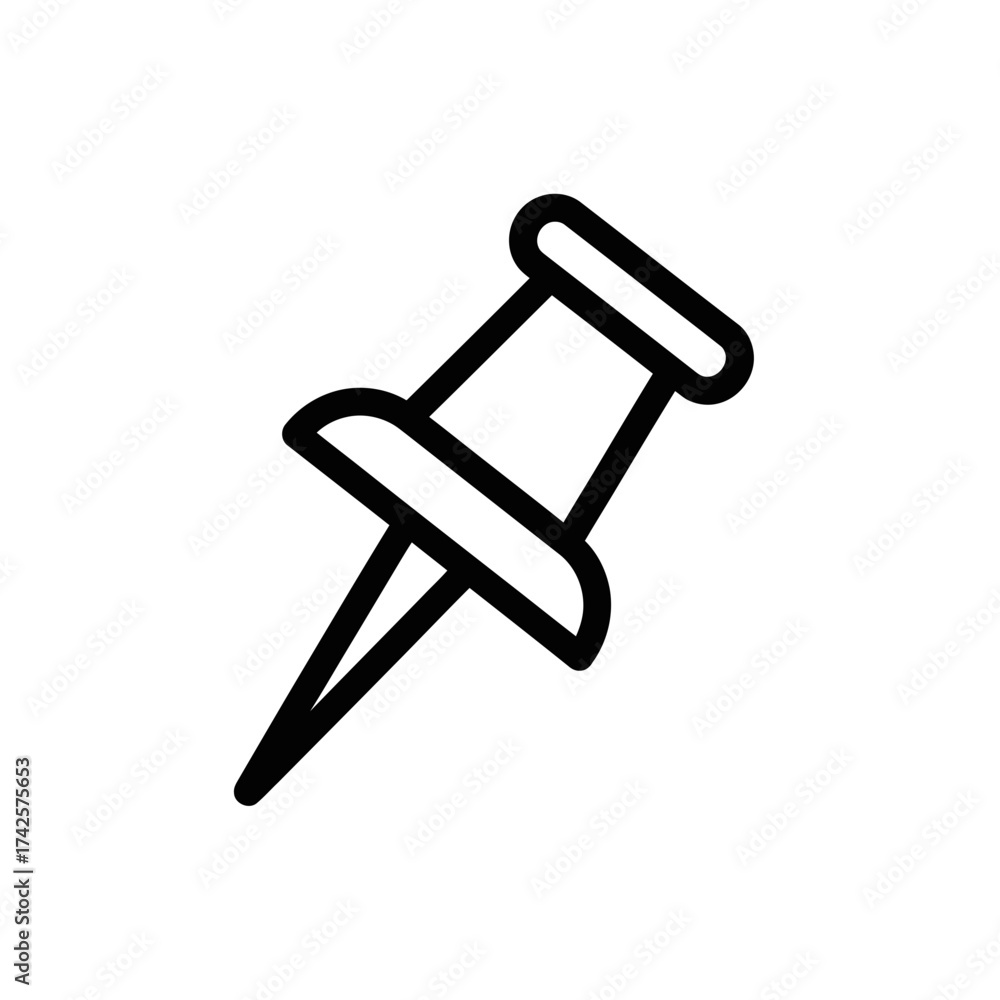 "Minimalist Push Pin Icon Vector – Simple Black Outline Drawing of a ...