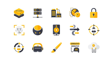 Technology Icons AI, Servers, and Digital Security, a visual guide for modern innovation and data management