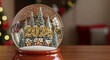 © Stock - Festive 2026 Snow Globe with Miniature Village and Christmas Trees.