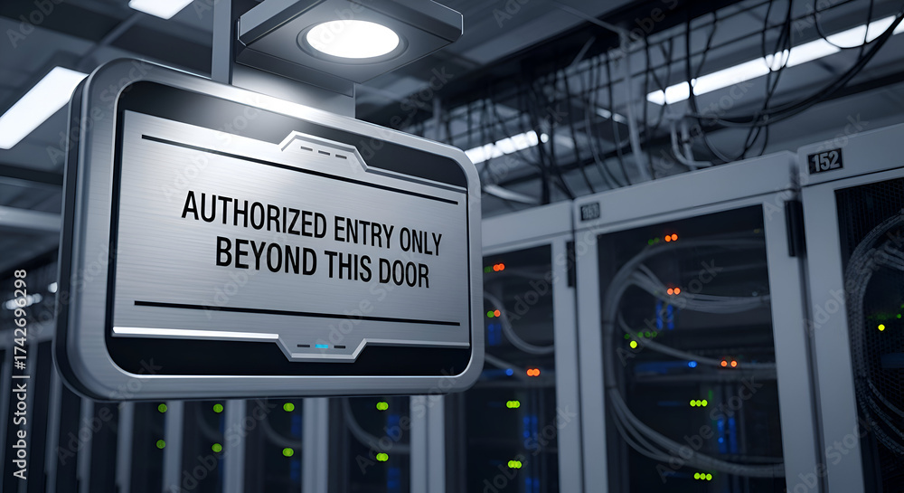 Authorized Entry Warning Sign In A Modern Data Center Server Room ...