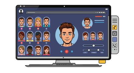 Online meeting interface for video calls with diverse character avatars on co…