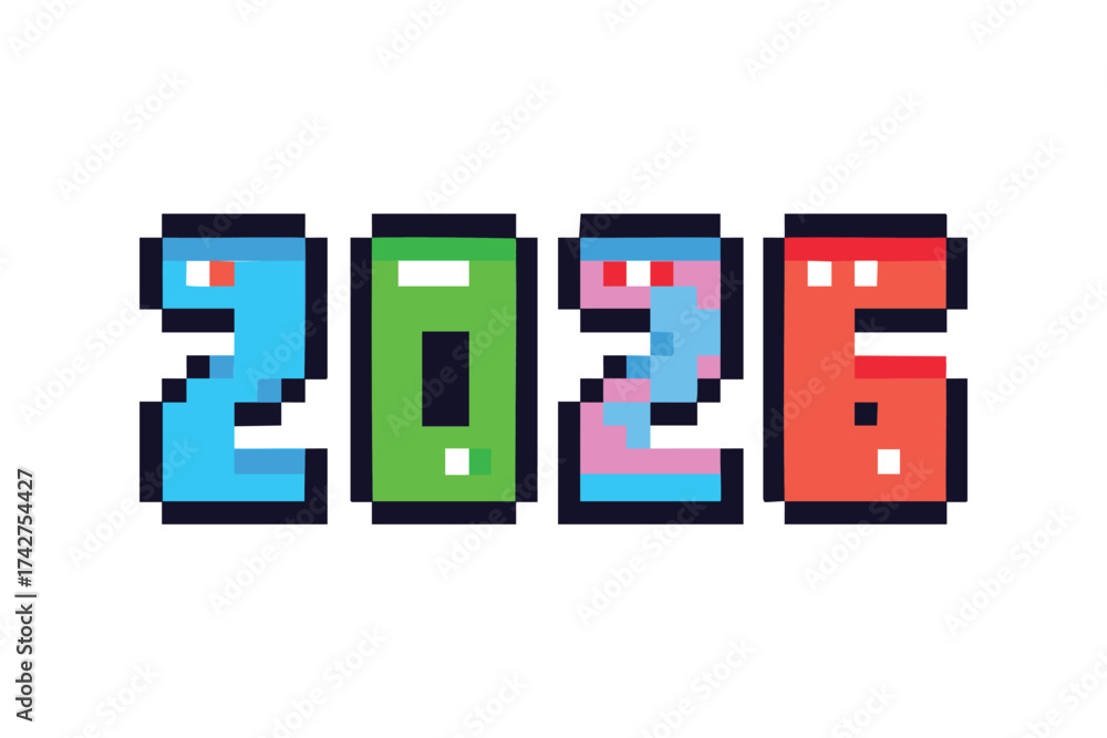 2026 pixel art. 2026 numbers in pixelated geometric shape. modern ...