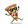 © Samir - Cool Pizza Slice Cartoon Character Having Fun