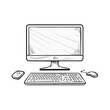 © Yana - Hand drawn sketch illustration of a desktop computer workstation with monitor keyboard and mouse