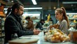 © Ulfa - Man in Dark Coat Discussing with Female Cashier at Supermarket Checkout