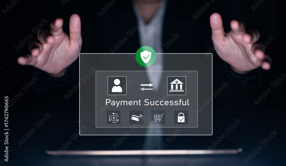 Successful transaction message showing secure payment. Payment ...