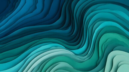 Wall Mural - Abstract wavy patterns in shades of blue and teal, creating a sense of depth and movement.