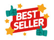 © trip  - Vector art of best seller sign with thumbs up and stars, promotion label