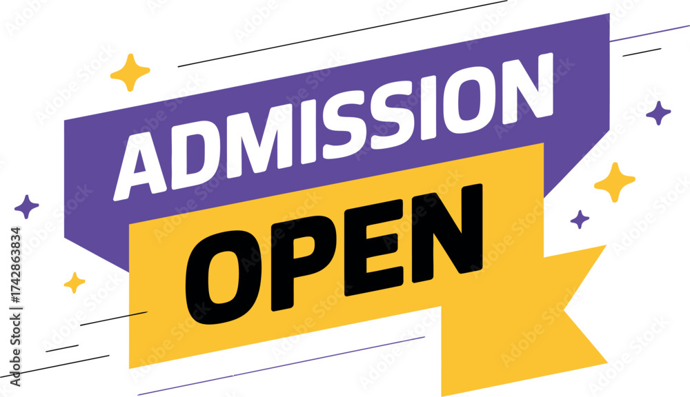 Vector art of admission is open banner the banner is purple and yellow ...
