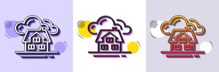 Wall Mural - Building line icon. Halftone dotted pattern. Gradient icon with grain shadow. House architecture sign. Real estate property symbol. Line building icon. Various designs. Vector