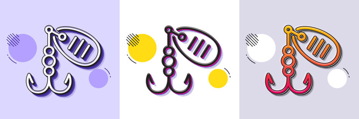 Wall Mural - Fishing lure line icon. Halftone dotted pattern. Gradient icon with grain shadow. Spinning bait sign. Catching fish symbol. Line fishing lure icon. Various designs. Vector
