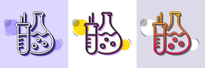 Wall Mural - Chemistry flask line icon. Halftone dotted pattern. Gradient icon with grain shadow. Laboratory tube sign. Analysis lab symbol. Line chemistry flask icon. Various designs. Vector
