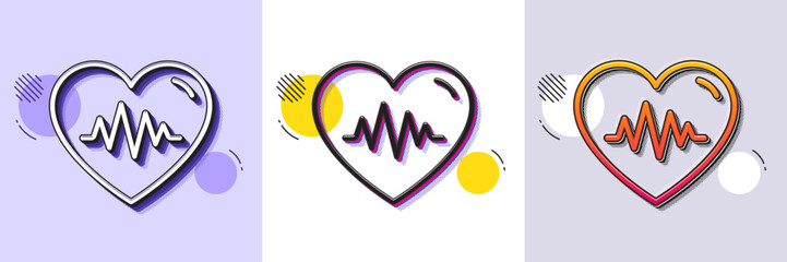 Wall Mural - Heartbeat line icon. Halftone dotted pattern. Gradient icon with grain shadow. Heart pulse sign. Medical ekg symbol. Line heartbeat icon. Various designs. Vector