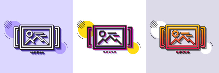 Wall Mural - Image carousel line icon. Halftone dotted pattern. Gradient icon with grain shadow. Photo thumbnail sign. Album picture placeholder symbol. Line image carousel icon. Various designs. Vector