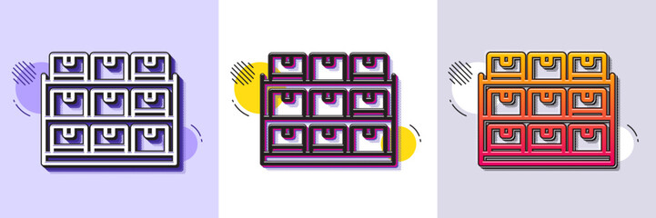 Wall Mural - Storage line icon. Halftone dotted pattern. Gradient icon with grain shadow. Goods warehouse sign. Rack with boxes symbol. Line storage icon. Various designs. Vector