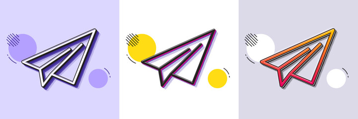 Wall Mural - Paper plane line icon. Halftone dotted pattern. Gradient icon with grain shadow. Airplane flight transport sign. Share symbol. Line paper plane icon. Various designs. Vector