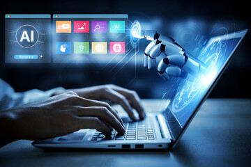 An advanced AI assistant demonstrates its own generative platform. The interface shows how this smart technology can create various forms of digital content and automate tasks. Fermion