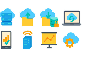 Wall Mural - Cloud computing 3d icon set. data storage and security icons 3d collection