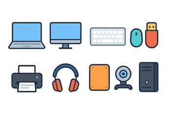 Wall Mural - Computer and tech device icon set. electronic gadgets line icons collection