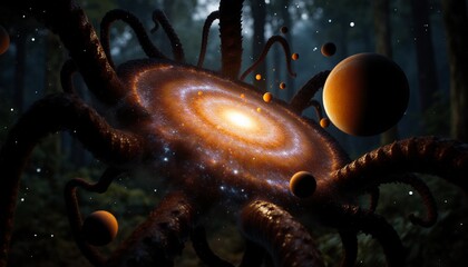 Wall Mural - Galactic Octopus in Enchanted Forest