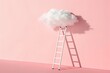 © Visual Vibes - Pink Minimal Still Life – Floating Cloud and Ladder in Pastel Background