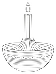 Wall Mural - Candlelight in a Bowl Isolated Outline Illustration, flame burning in bowl, religious light