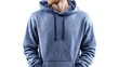 © hanisah - a man standing against a neutral background. he is wearing a hooded sweatshirt with a graphic print across it