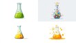 © Permata - Four stylized cartoon images of conical flasks showing different liquid & molecule states