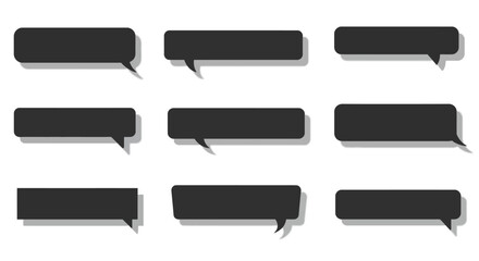 Nine gray cartoonstyle chat boxes are arranged on a white background each casting a light drop shadow