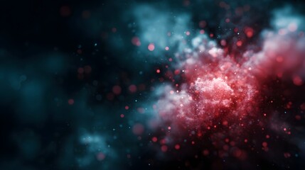 Wall Mural - Abstract visualization of glowing red and blue particles and energy bursts in a dark digital space