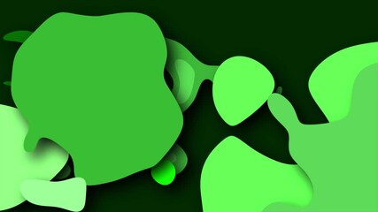 Wall Mural - 2D animated swirling blobs and circles on a dark background with dynamic twisting abstract motion graphics painting style splotches and squiggles moving hypnotic visual effects colour lime green