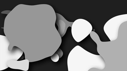 Wall Mural - 2D animated swirling blobs and circles on a dark background with dynamic twisting abstract motion graphics painting style splotches and squiggles moving hypnotic visual effects colour grey white
