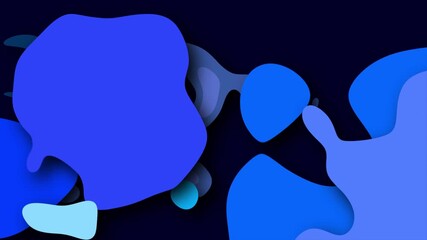 Wall Mural - 2D animated swirling blobs and circles on a dark background with dynamic twisting abstract motion graphics painting style splotches and squiggles moving hypnotic visual effects colour blue navy