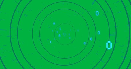 Wall Mural - Animation of blue binary coding and moving circles over transparent background