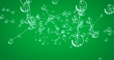 Wall Mural - Animation of green network of connections with icons over transparent background