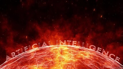 Wall Mural - Artificial intelligence cyberspace sphere with fire flames.