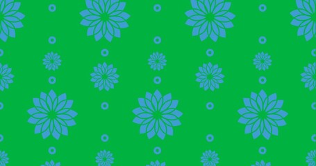 Wall Mural - Decorative blue flower icons moving in seamless pattern against transparent background