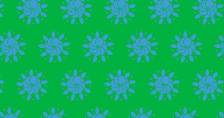 Wall Mural - Decorative blue flower icons moving in seamless pattern against transparent background