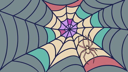 Spider's Web Illustration: An intricate illustration of a spider's web with a spider, the center is painted in beautiful colors.