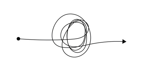 Messy scribble line tangles, chaos transformation, stress reduction. Simplify and psychotherapy vector concept of problem solving, complex to simple in eps 10.